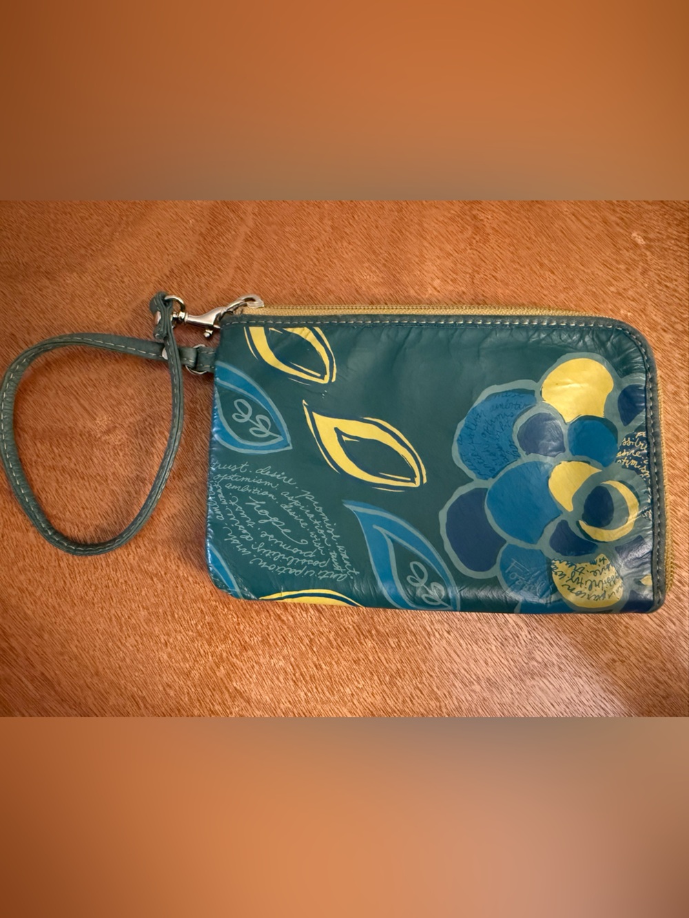 Fossil Blue Floral Wristlet Clutch - Women's Leather Zip Wallet OSP